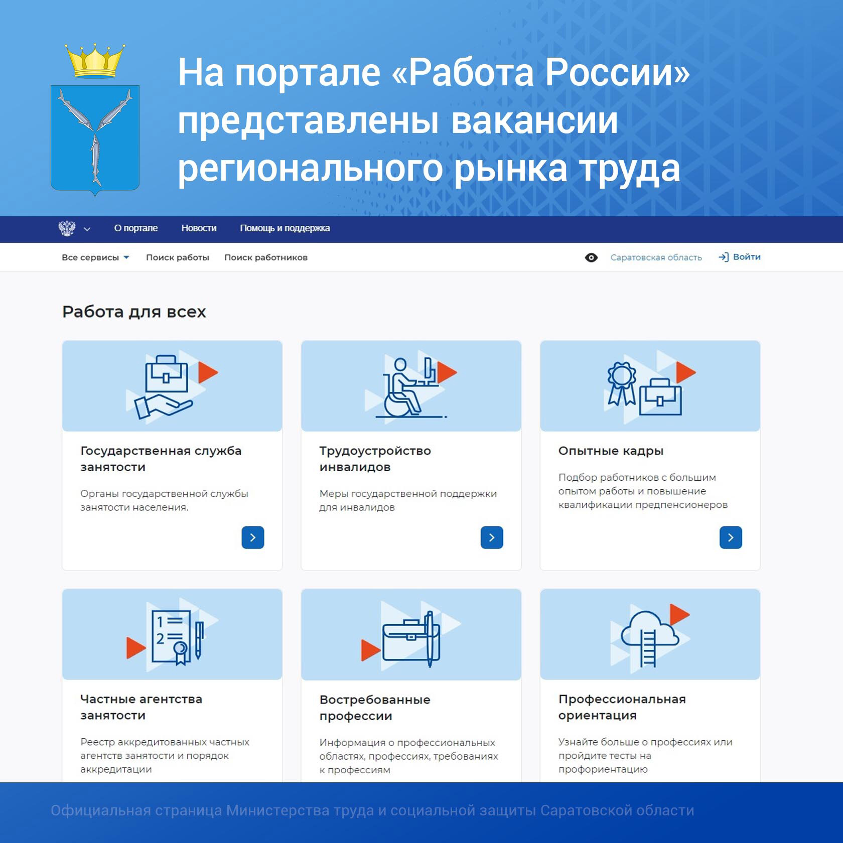 На портале «Работа России» представлены вакансии регионального рынка труда